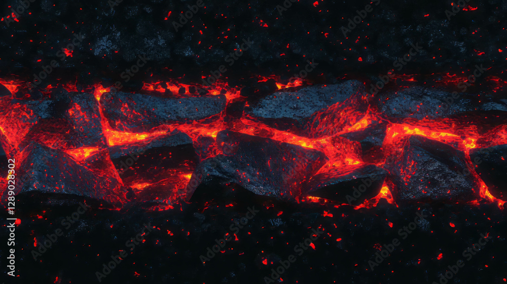 Poster fiery background of glowing coals with intense heat and flames for dynamic designs