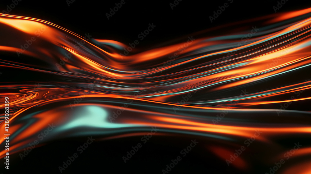 Poster glowing molten metal waves on fiery background for dynamic design and art concepts