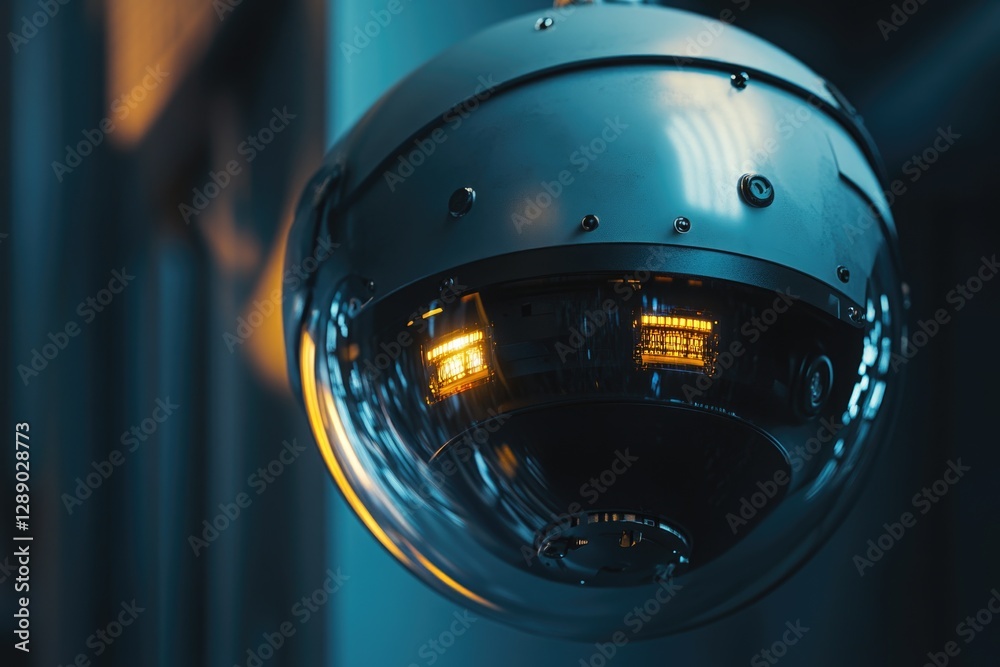 Poster A close-up view of a camera mounted on a pole, ready for action