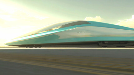 Sleek Teal High Speed Train at Sunrise on a Modern Railway Track