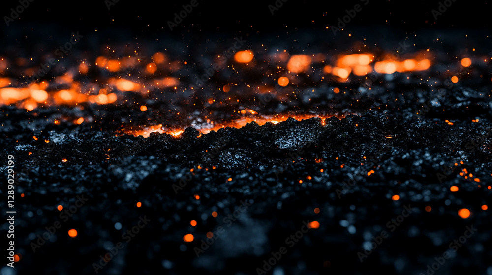 Aufkleber glowing embers and charcoal in a fiery background for dramatic design