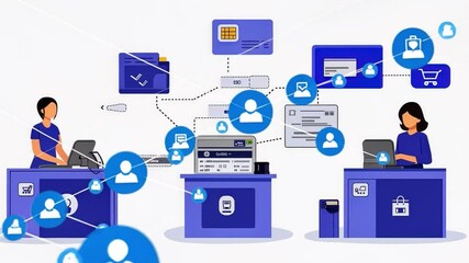 Seamless Integration: Illustration of a business transaction system with a focus on interconnectedness, showcasing the digital tools and processes used to streamline interactions
