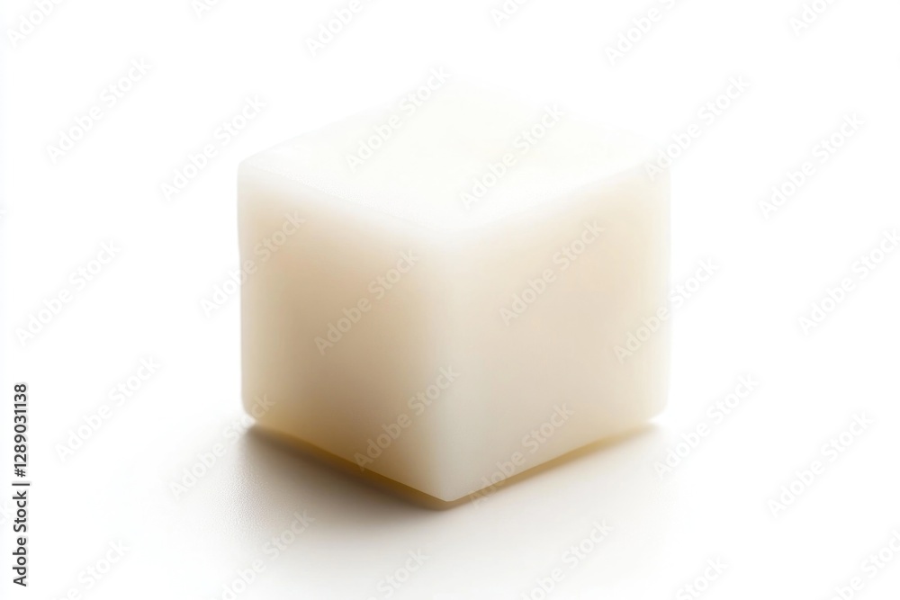 Poster a single white cube of soap sits on a white surface