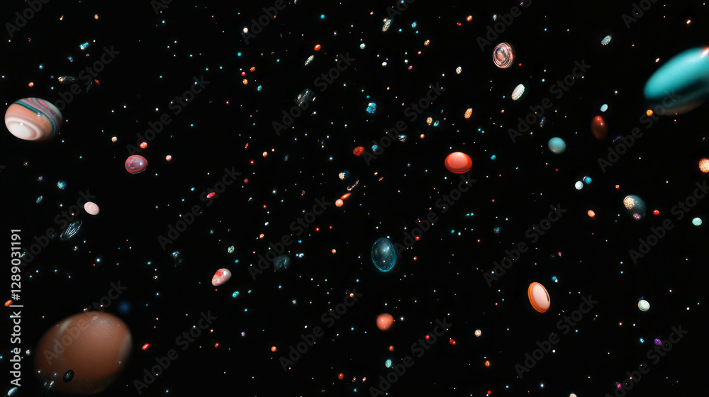 Aufkleber Cosmic space theme with floating abstract spheres for modern design projects