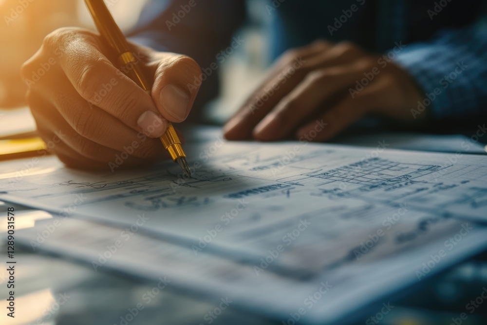 Poster a person sitting and writing on a piece of paper with a pencil, focusing on the task at hand