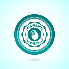 Cold pressed icon design illustration. Cold pressed label badge logo design template, Teal color button design