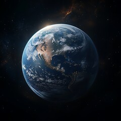 Fototapeta premium Stunning View of Earth from Space at Night, Illuminated Cities and Starry Background