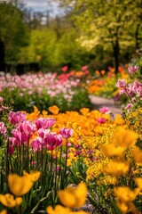 Fototapeta premium Beautiful garden with colorful flowers.