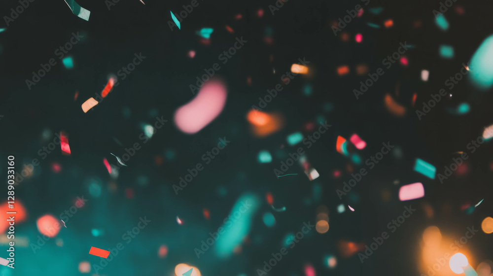 Poster Festive celebration background with floating confetti and colorful bokeh effect