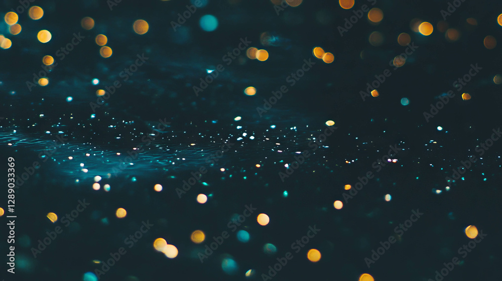 Poster magical evening with floating confetti and reflective light effects