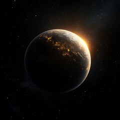 Obraz premium Sunrise on a Distant Planet, City Lights Gleaming in the Dark