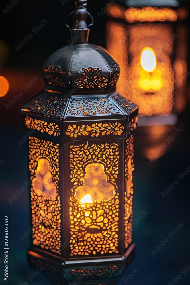 Poster a single lit lantern sits on a table