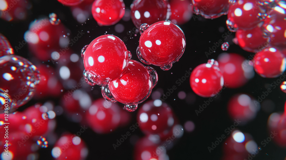 Poster Floating cranberries on dark red background for festive design and fall themes