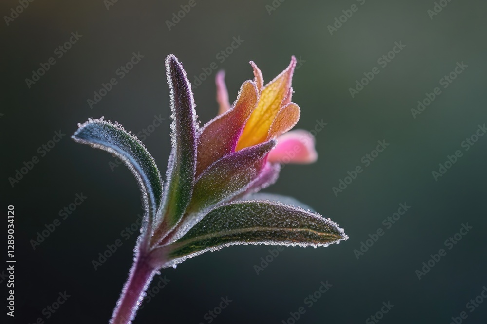 Poster a close-up shot of a flower covered in frost