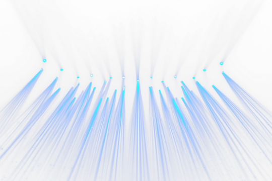 Blue stage lighting beams on Transparent background.