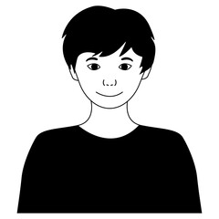 A boy in black and white. A profile picture of a child smiling. A black and white teenage avatar picture. editable stroke.