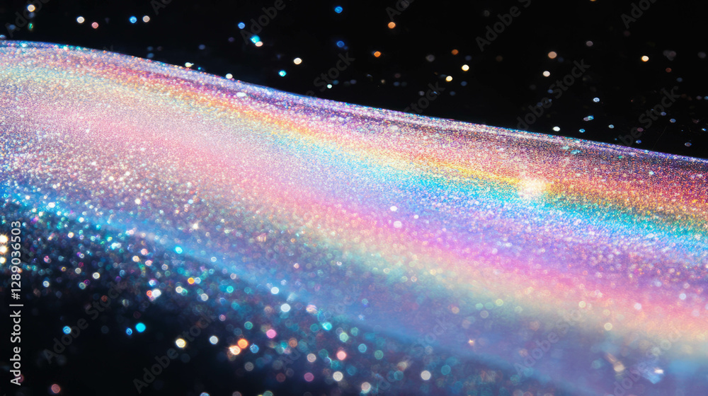 Poster enchanting iridescent glitter with shimmering rain element for design