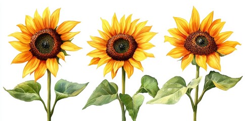 Obraz premium Watercolor illustration of sunflowers on a white background