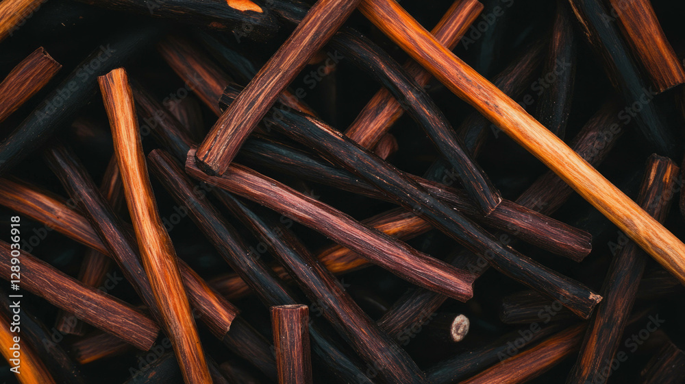 Aufkleber abstract composition of floating wooden sticks on dark background for creative design