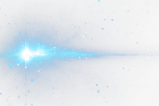 Bright blue light streak with particles on Transparent background.