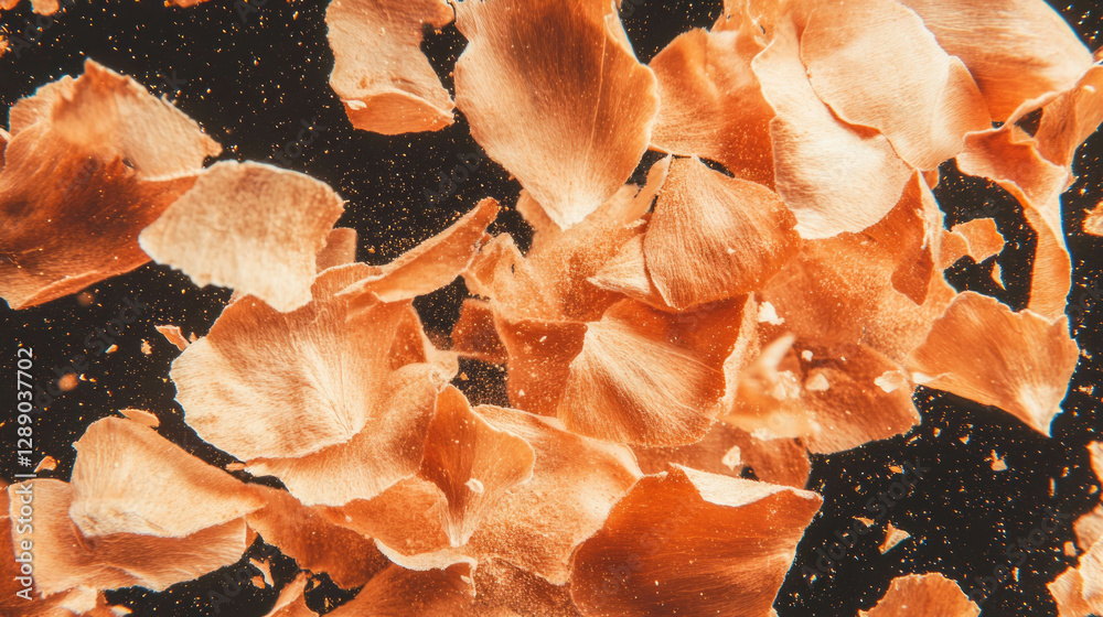 Poster floating nutmeg shavings with warm light in abstract background design