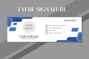 Business email signature with an author photo place modern and minimal layout in blue and white color EPS 10