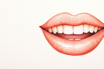 Watercolor Illustration of Smiling Lips with Perfect White Teeth