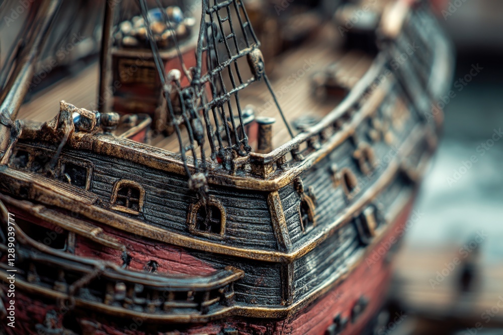 Poster A detailed view of a scale model of a ship's hull and superstructure