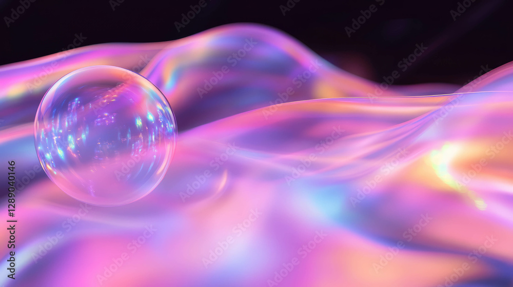 Aufkleber Mesmerizing background of floating soap bubbles and iridescent waves