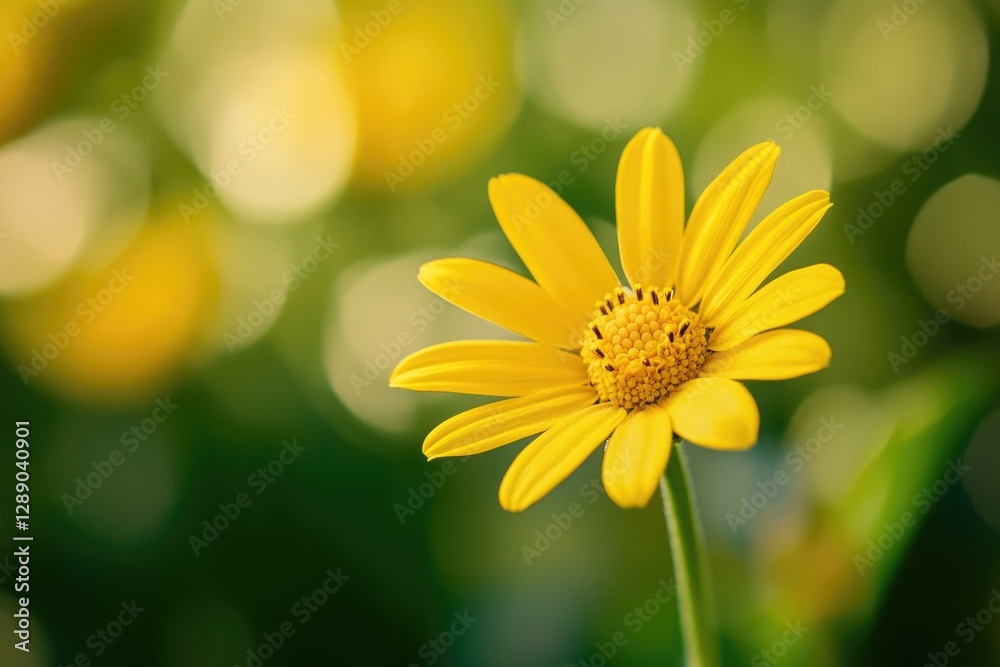 Poster a bright yellow flower with blurred surroundings, ideal for backgrounds or adding color to your desi