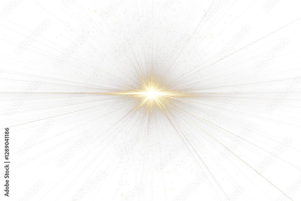 Aufkleber Bright golden light burst explosion in Transparent space with particles.