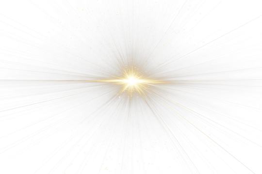 Bright golden light burst explosion in Transparent space with particles.