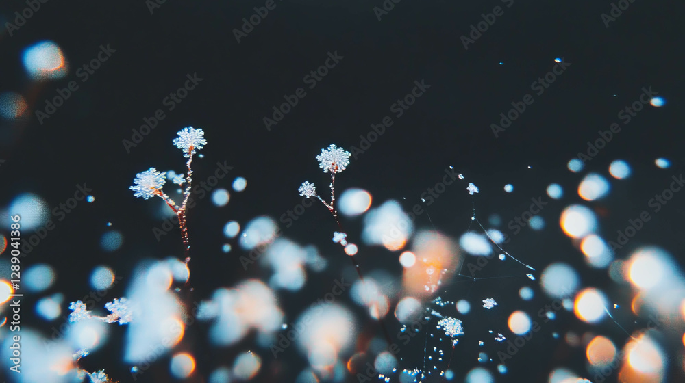 Poster Frozen dew drops on spider web creating a mystical winter scene