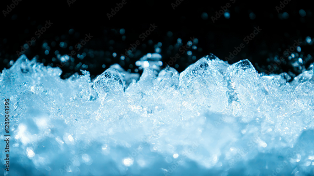 Poster Frozen water droplets creating a sparkling winter scene with light reflection