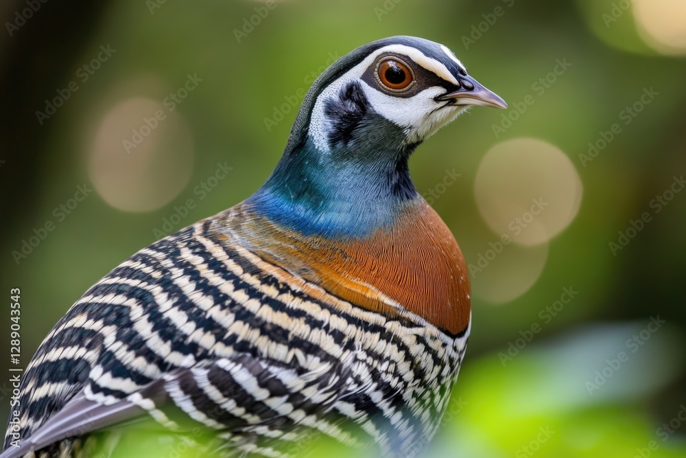 Poster A close-up view of a bird perched on a tree branch, with leaves and branches in focus
