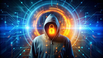 Cyber Security Hooded Figure, Lock, Digital, Threat
