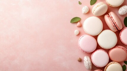 Bright and delightful macarons surround an empty space ideal for product promotion or festive announcements