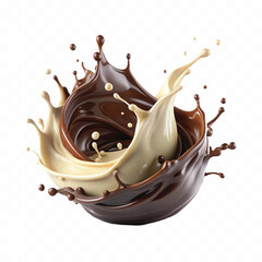 abstract 3d chocolate and milk splash isolated on white background
