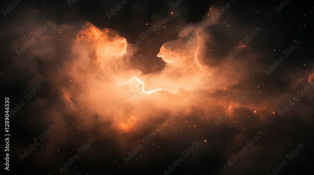 Poster glowing nebula remnants with luminous gas clouds in deep space