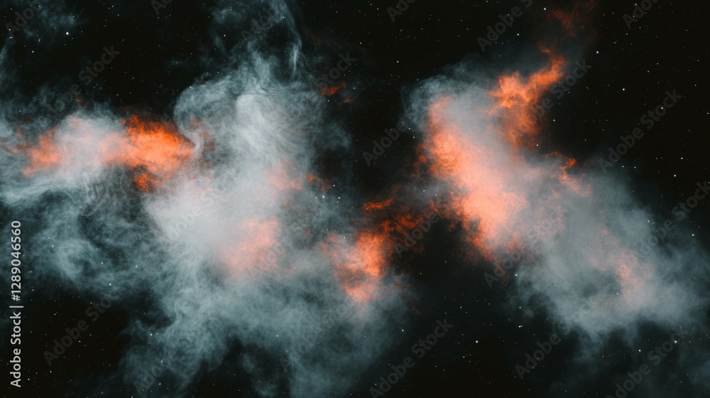 Poster mystical nebula remnants with glowing gas clouds in deep space