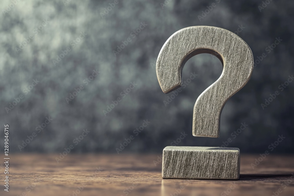 Aufkleber A single wooden question mark sits on a table, perfect for use in editorial or humorous contexts