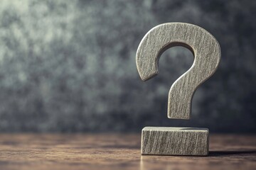 A single wooden question mark sits on a table, perfect for use in editorial or humorous contexts