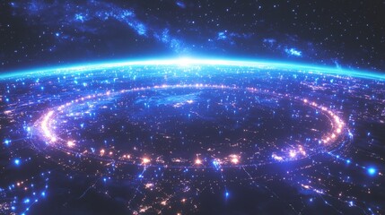 Obraz premium A blue and white planet with a sun shining on it