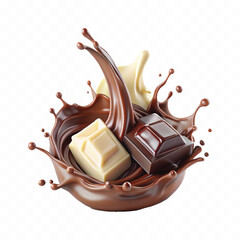 abstract 3d chocolate and milk splash isolated on white background