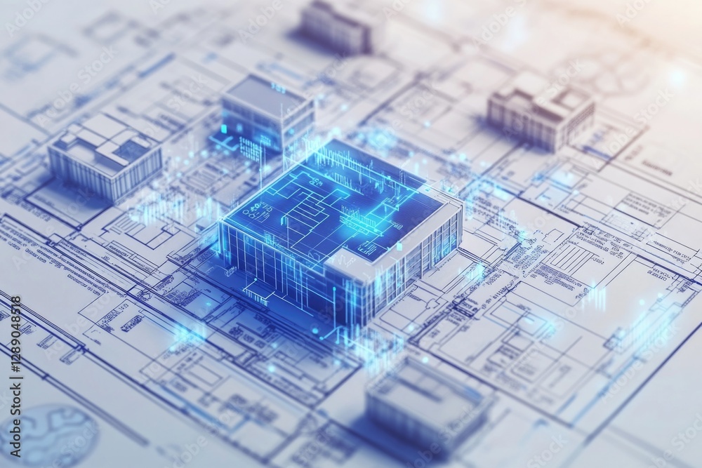 Aufkleber A blueprints of a building sitting on top of another blueprint, great for architecture or construction concepts