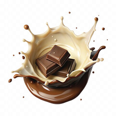 abstract 3d chocolate and milk splash isolated on white background