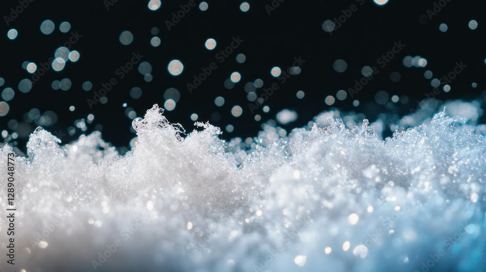 Poster glowing snowflakes melting on dark surface - winter transition concept for background use