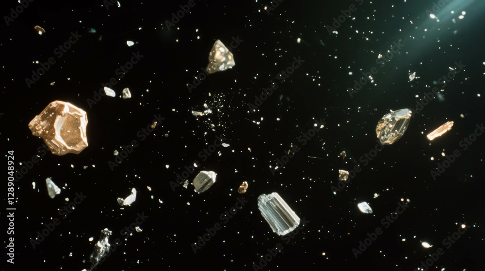Aufkleber Cosmic debris and metallic fragments floating in outer space