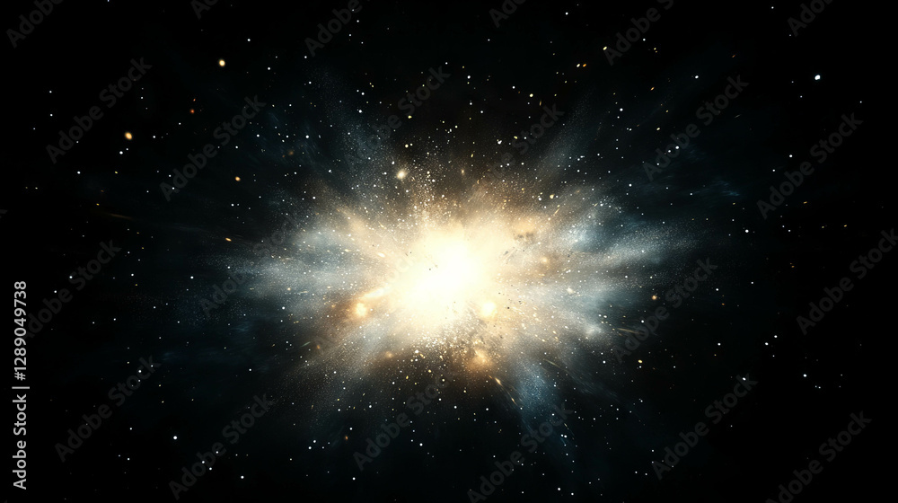 Poster cosmic burst and bright light in space for science and astronomy design