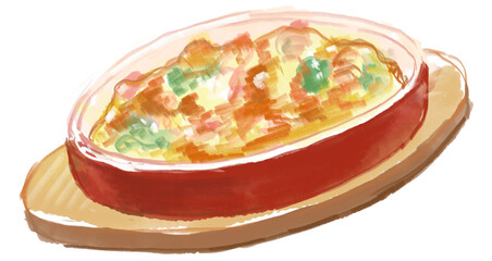 美味しそうなグラタンの水彩イラスト(透過PNG)